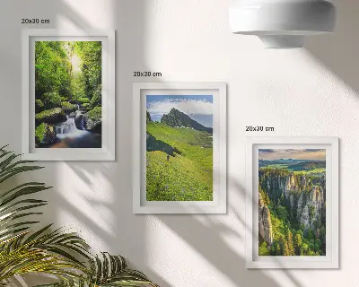 Juego de 3 cuadros decorativos paisajes verdes de montaña con cascada y bosque