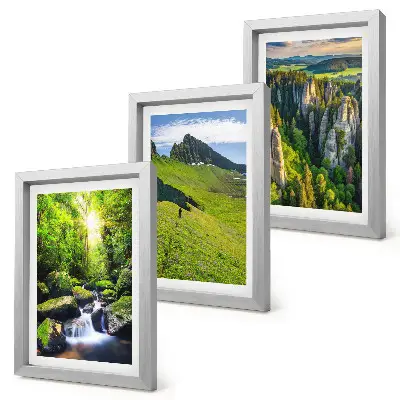 Juego de 3 cuadros decorativos paisajes verdes de montaña con cascada y bosque