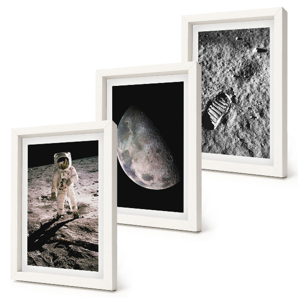 Tríptico enmarcado Foto de la huella de un astronauta en la Luna