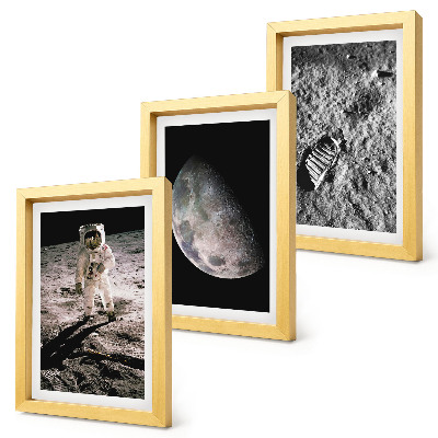 Tríptico enmarcado Foto de la huella de un astronauta en la Luna
