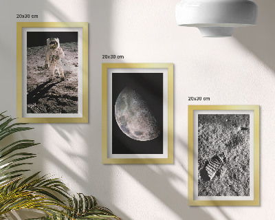 Tríptico enmarcado Foto de la huella de un astronauta en la Luna
