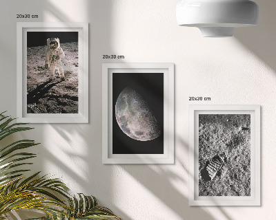 Tríptico enmarcado Foto de la huella de un astronauta en la Luna
