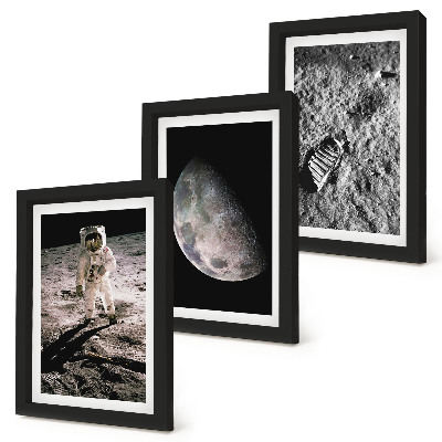 Tríptico enmarcado Foto de la huella de un astronauta en la Luna