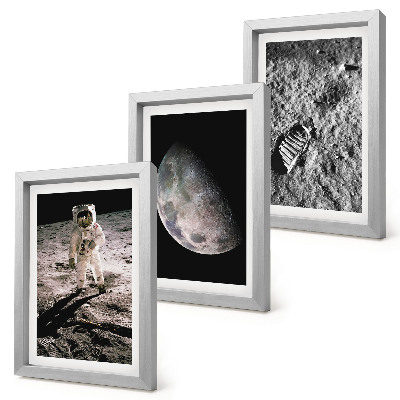 Tríptico enmarcado Foto de la huella de un astronauta en la Luna