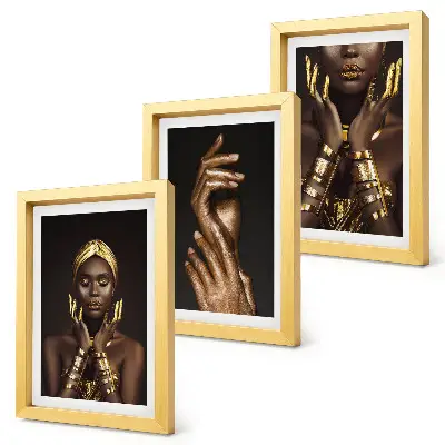 Juego de 3 cuadros decorativos con elegantes retratos de una mujer africana