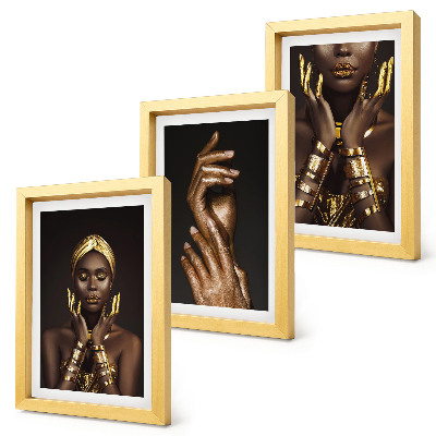 Juego de 3 cuadros decorativos Elegantes retratos de una mujer africana
