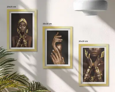 Juego de 3 cuadros decorativos con elegantes retratos de una mujer africana