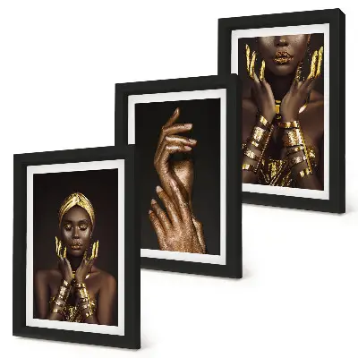Juego de 3 cuadros decorativos con elegantes retratos de una mujer africana