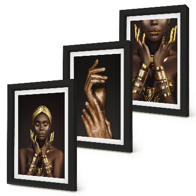 Juego de 3 cuadros decorativos Elegantes retratos de una mujer africana