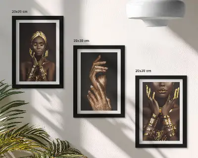 Juego de 3 cuadros decorativos con elegantes retratos de una mujer africana