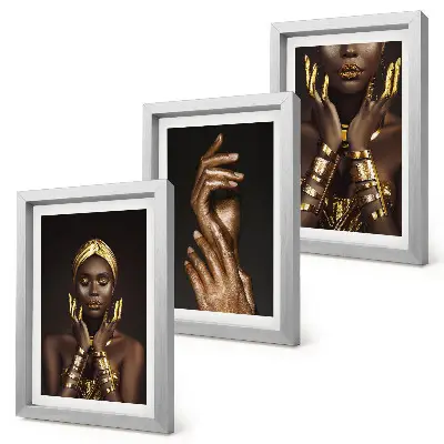 Juego de 3 cuadros decorativos con elegantes retratos de una mujer africana