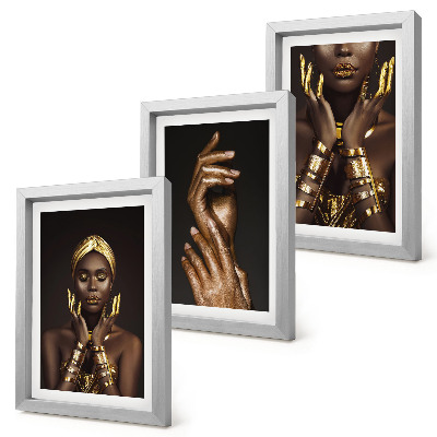 Juego de 3 cuadros decorativos Elegantes retratos de una mujer africana