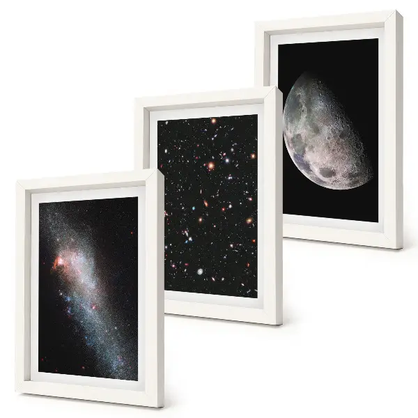 Juego de 3 cuadros decorativos con diseño de galaxia espacial, estrellas y luna llena