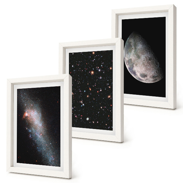 Juego de 3 cuadros decorativos Galaxia espacial, estrellas y luna llena