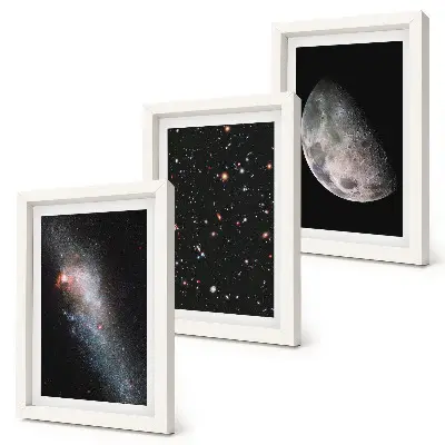 Juego de 3 cuadros decorativos con diseño de galaxia espacial, estrellas y luna llena