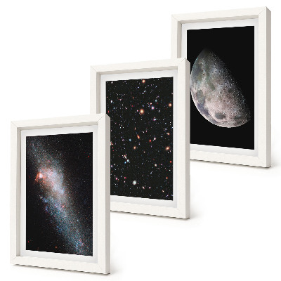 Juego de 3 cuadros decorativos Galaxia espacial, estrellas y luna llena