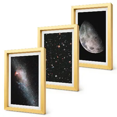 Juego de 3 cuadros decorativos con diseño de galaxia espacial, estrellas y luna llena