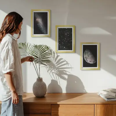 Juego de 3 cuadros decorativos con diseño de galaxia espacial, estrellas y luna llena