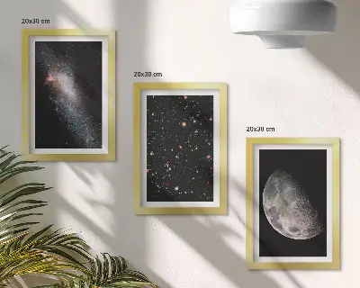 Juego de 3 cuadros decorativos con diseño de galaxia espacial, estrellas y luna llena