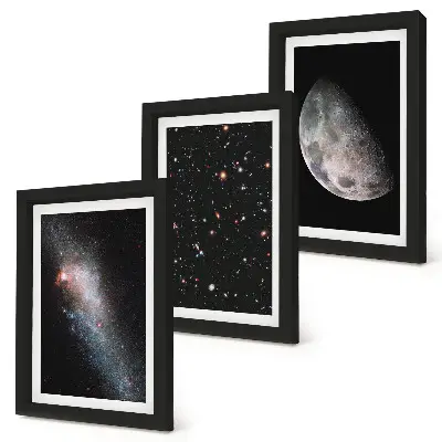 Juego de 3 cuadros decorativos con diseño de galaxia espacial, estrellas y luna llena
