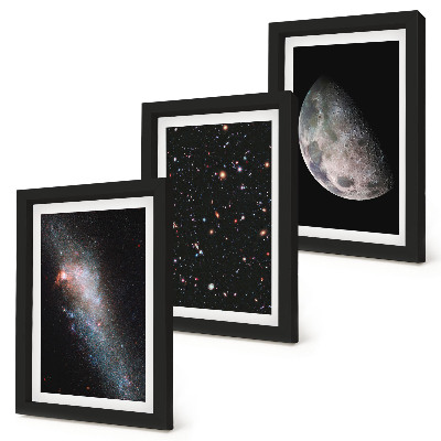 Juego de 3 cuadros decorativos Galaxia espacial, estrellas y luna llena
