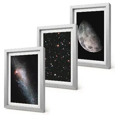 Juego de 3 cuadros decorativos con diseño de galaxia espacial, estrellas y luna llena