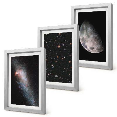 Juego de 3 cuadros decorativos Galaxia espacial, estrellas y luna llena
