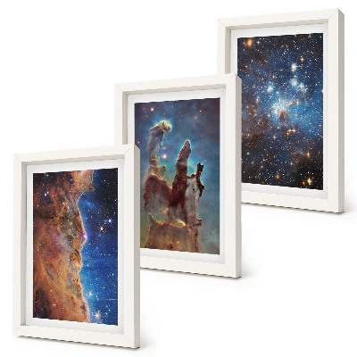 Tríptico enmarcado Paisajes espaciales con galaxias y nebulosas