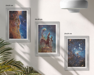 Tríptico enmarcado Paisajes espaciales con galaxias y nebulosas