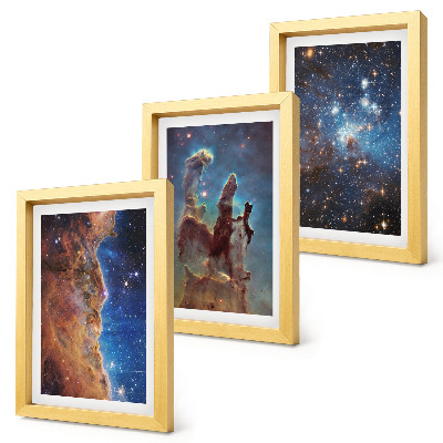Tríptico enmarcado Paisajes espaciales con galaxias y nebulosas