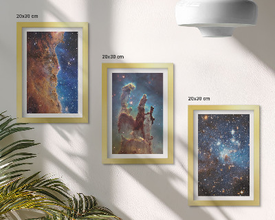 Tríptico enmarcado Paisajes espaciales con galaxias y nebulosas