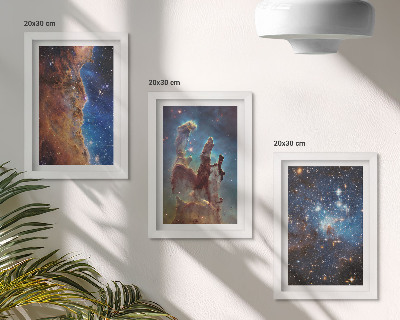 Tríptico enmarcado Paisajes espaciales con galaxias y nebulosas