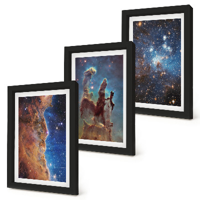 Tríptico enmarcado Paisajes espaciales con galaxias y nebulosas