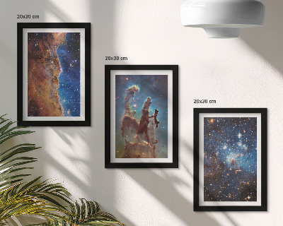 Tríptico enmarcado Paisajes espaciales con galaxias y nebulosas