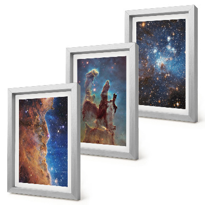 Tríptico enmarcado Paisajes espaciales con galaxias y nebulosas