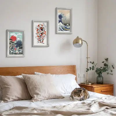 Juego de 3 cuadros decorativos con ilustraciones de montañas de peces y la Gran Ola de Kanagawa al estilo japonés