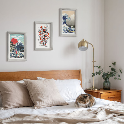 Juego de 3 cuadros decorativos Ilustraciones de montañas de peces y la Gran Ola de Kanagawa, al estilo japonés.