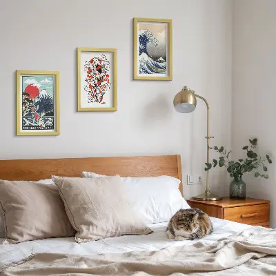Juego de 3 cuadros decorativos con ilustraciones de montañas de peces y la Gran Ola de Kanagawa al estilo japonés