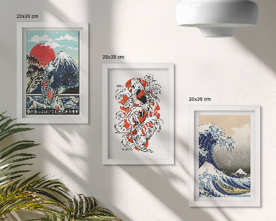 Juego de 3 cuadros decorativos Ilustraciones de montañas de peces y la Gran Ola de Kanagawa, al estilo japonés.