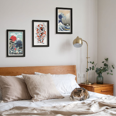 Juego de 3 cuadros decorativos Ilustraciones de montañas de peces y la Gran Ola de Kanagawa, al estilo japonés.