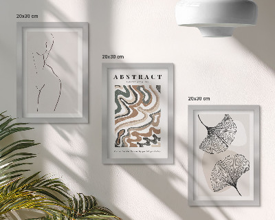 Tríptico enmarcado Póster abstracto de formas femeninas y hojas de estilo boho.