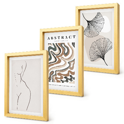 Tríptico enmarcado Póster abstracto de formas femeninas y hojas de estilo boho.
