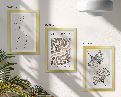Tríptico enmarcado Póster abstracto de formas femeninas y hojas de estilo boho.