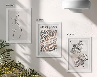 Tríptico enmarcado Póster abstracto de formas femeninas y hojas de estilo boho.