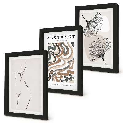 Tríptico enmarcado Póster abstracto de formas femeninas y hojas de estilo boho.