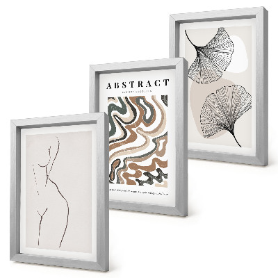 Tríptico enmarcado Póster abstracto de formas femeninas y hojas de estilo boho.