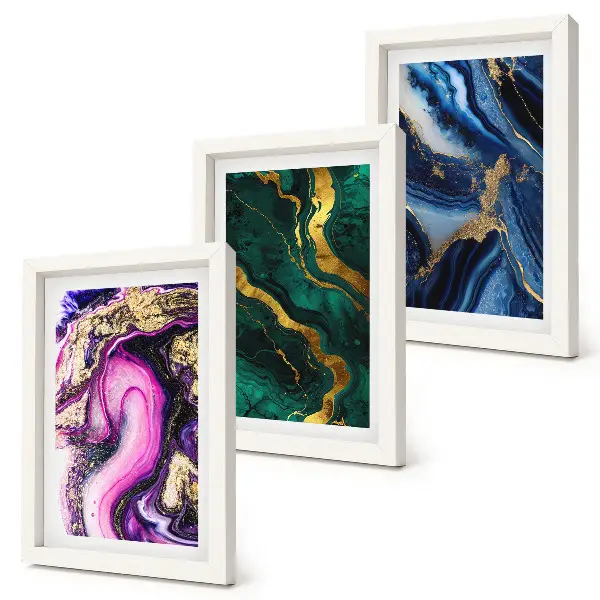 Juego de 3 cuadros decorativos con diseños abstractos en tonos rosas verdes y azules