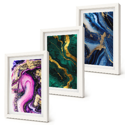 Juego de 3 cuadros decorativos Diseños abstractos en tonos rosas, verdes y azules.