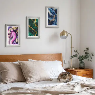 Juego de 3 cuadros decorativos con diseños abstractos en tonos rosas verdes y azules