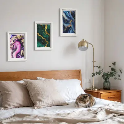 Juego de 3 cuadros decorativos con diseños abstractos en tonos rosas verdes y azules